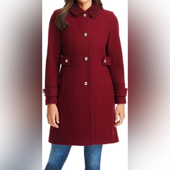 NWT Kate Spade New York High Pile Fleece Trim Wool Blend Coat